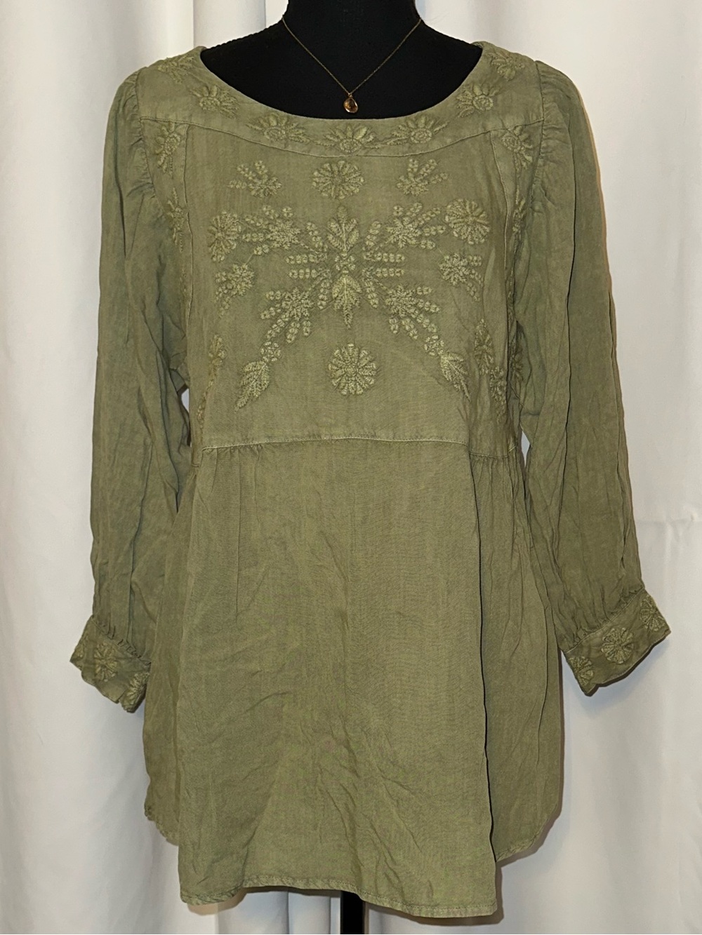 Solitaire Olive Green Embroidered Tunic Top